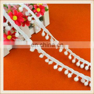 Stock white or DTM polyester Pom pom lace fringe trimming for decoration