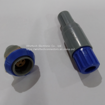 Plastic 0 degree plug and socket 3pin with blue nut