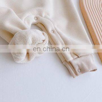 0-2 Years Old Baby Bear Baby Romper 2020 Winter Style Male and Female Baby Cartoon Romper Long-sleeved Plus Velvet Jumpsuit