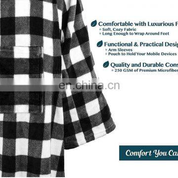 Cozy Plaid White Fleece Custom Blanket With Sleeves Wearable Electric Blanket photo-3
