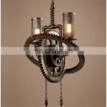 Retro industrial rusty brass wheel vintage lamp chandelier for bar