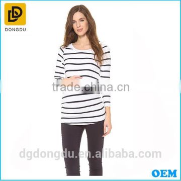 Custom Wholesale Cheap 2016 Black and White Stripes Long Sleeve Maternity T- shirt