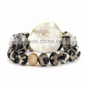 FULL-0343 Wholesale Diamond ball with agate druzy bracelet