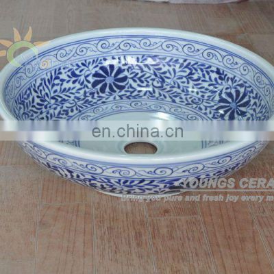 Decorative Jingdezhen hand painted blue ceramic art bathroom bowl sinks