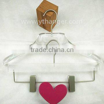 CY-431 clothing brands logos for acrylic plastic hanger with stainless steel clothes pegs