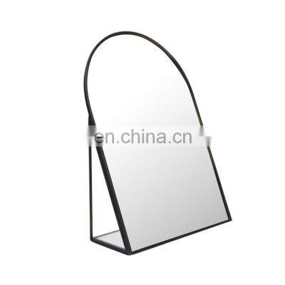 K&B hot sale semiellipse desktop makeup mirror modern black desktop with metal frame stand