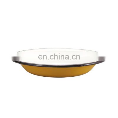 Customize printed portable china porcelain ceramic enamel metal steel round tea plate