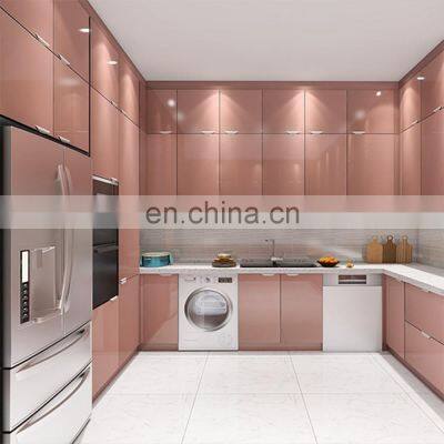 ethiopian imported furniture ready made high gloss fiberglass mini glass pink kitchen cabinet with sinks from china