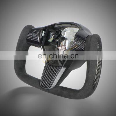 Cheap Race Led Performance Steering Wheels Kit OEM Carbon Fiber Classic Heated Yoke Car Steering Wheel For Tesla Model 3/Y photo-3