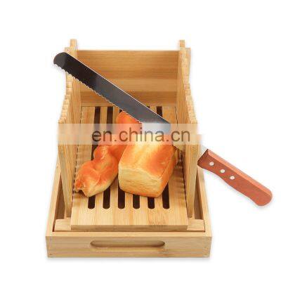 Hot Sale Bamboo Foldable Manual Bread Slicer With Crumb Catcher Tray