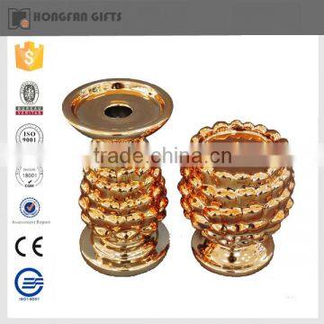 high quality golden color beautiful ceramic pillar candle holder for room decoration