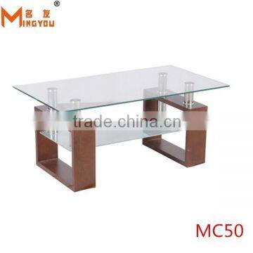 wood base leg glass top coffee side table