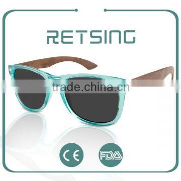 Combination Sunglasses 2016 Transparent Green Plastic Frames Mirror Lens Bamboo Legs Sunglasses photo-5