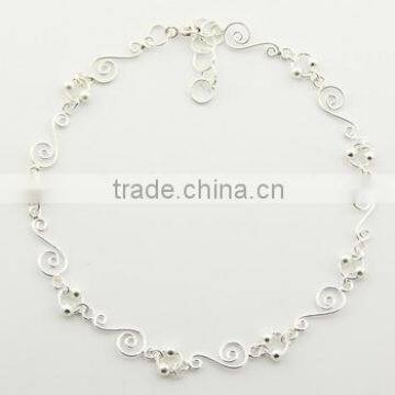 Handcrafted Sterling Silver Anklet Airy Twirls Shiny Spheres