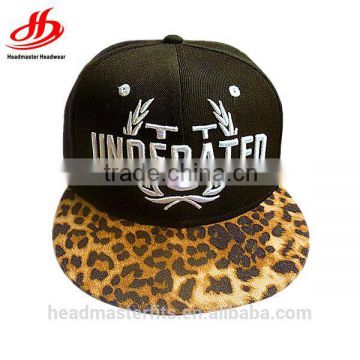 Custom 3D embroidery snapback caps with leopard brim