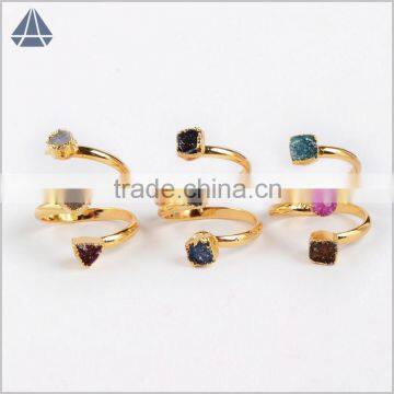 China wholesale titanium druzy rings18k gold jewelry, agate drusy freeform ring three stone jewellery