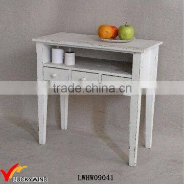 3 Drawers Shabby Wood Console Table White