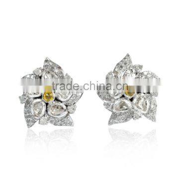 Flower Design Diamond Vintage Earring Jewelry, 14k Rose Cut Diamond Earrings,925 Sterling Silver Diamond Fashion Earring Jewelry