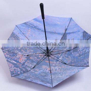 Automatic Hot Transfer Printing Canvas Oil Painting Umbrella and Windproof Golf Umbrella photo-3
