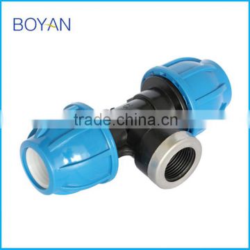 plastic pipe fitting PP compression female tee with ring