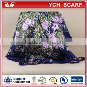 2014 New Products Wholesale Lady Fashion Blue Printing Flower Voile Twill Silk Scarf