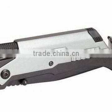 2015 hot factory Fire starter knife with belt cutter, hammer, safe lock, 420 steel blade,LED touch