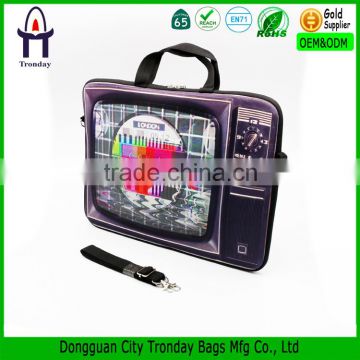 Vintage TV printing laptop briefcase with handle and strap neoprene laptop bag