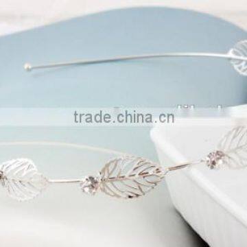 elegant crystal bridal leaf silver metal leaf headband hair accessory