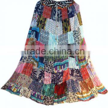 Fashionable Girls Belly Dance Boho Hippie Skirt Cotton Patchwork Long Skirt