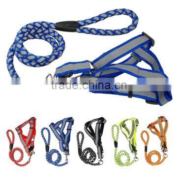 China Dog Products Reflective Strap Nylon Harness Braided Rope Leash Set