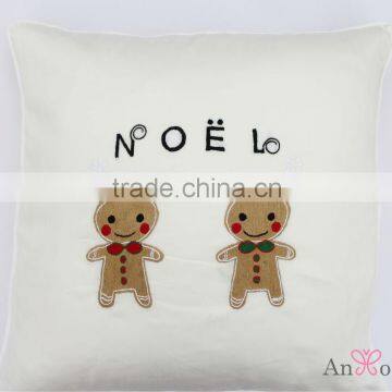 Handmade satin cotton gingerbread embroidered cushion cover