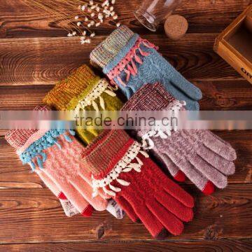 Tassel Fringe Glove, Winter Warm Gloves, Fingers Knit Gloves, Boho Multi color Gloves,Thick Gloves ,Weave Set Gloves,