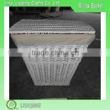 Top Quality High Willow Laundry Basket With Cloth Linner And Lid