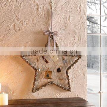 iron star-shaped wicker edge netty photo frame with clips and ribbon