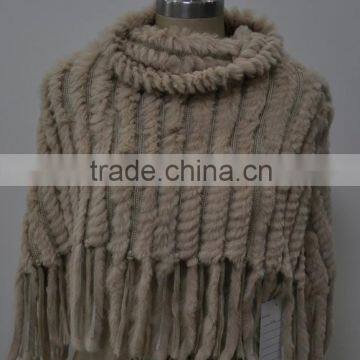 women fashion knitted real rabbit fur shawl LK16F024