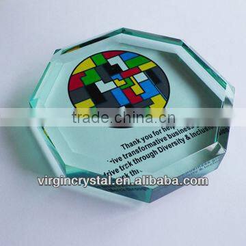 Color printed cube glass paperweight