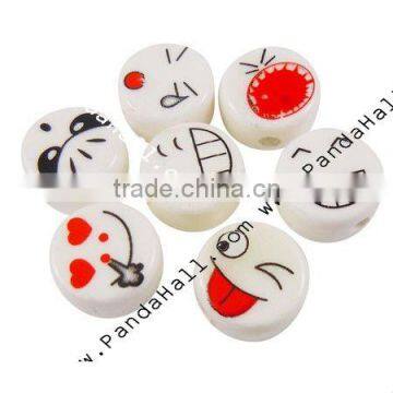 Handmade Porcelain Beads, Flat Round, Multicolor, Size: about 16mm in diameter, 9mm thick, hole: 3mm(PORC-16D-4)