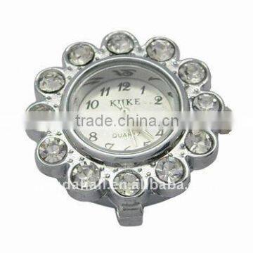 Iron Watch Components, with Rhinestone, Flower, about 27x26x8mm(IFIN-H025-1)