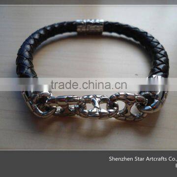 E189 popular genuine wrap leather bracelet with stainless steel clasp