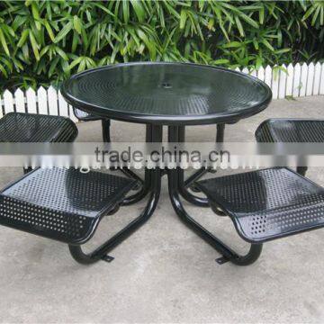 Powder coated outdoor metal picnic table with backless seat