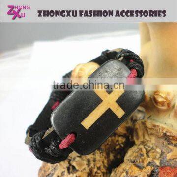 fashion high quality new black ox bone cross leather bracelet