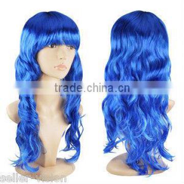 Ladies Long Wavy wig Curly Fancy Dress Full Wig BLUE