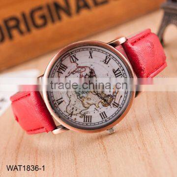 Fashion Map Roman Numerals Wristwatch Leather Bracelet Wrist Watch