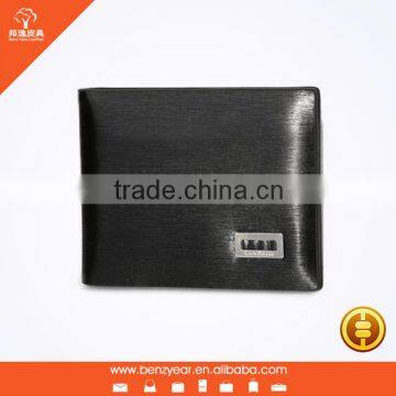 Smooth Black Genuine Leather Metal Logo Wallet with Card Slots and ID Card Holder                        
                                                Quality Choice