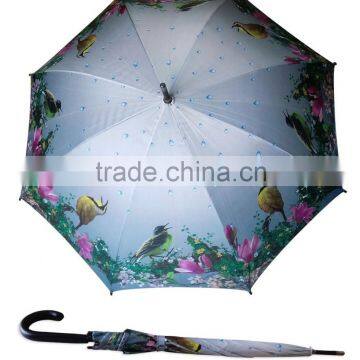Happy Bird Sublimation Printing Black Wooden Umbrella photo-3