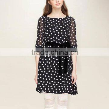 Polka Dot with Belt Chiffon Maxi Dress for Women L1347