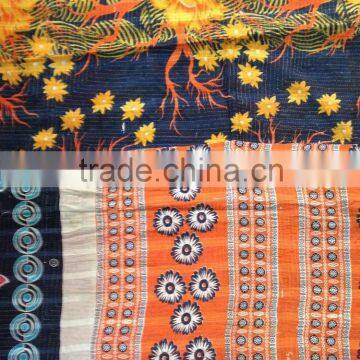 Vintage Throw Kantha Quilt Indian Cotton Sari Bedspread Counterpane