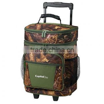 600D polyester oak camo insluated 30 Can Camo trolley Rolling Cooler bag