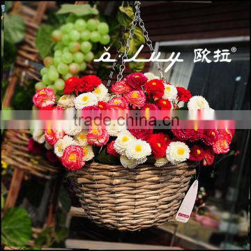 willow and wire hanging basket