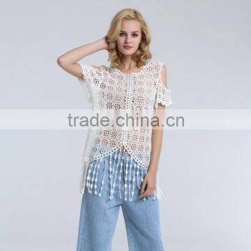 Hot Sale Ladies Crocheted Lace Blouse With Fringes photo-5